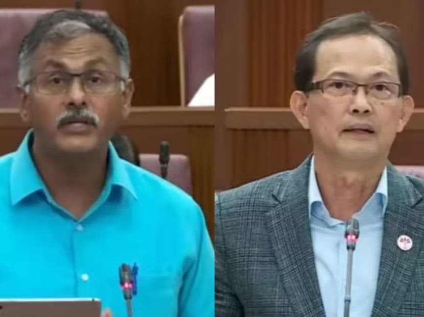 Murali Pillai (left) and Leong Mun Wai in parliament on Aug 3, 2023, during a debate in which the former said the latter "had advocated some form of rent control".