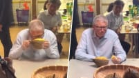 Bill Gates Seen Hesitantly Trying Durian At Newton Food Centre