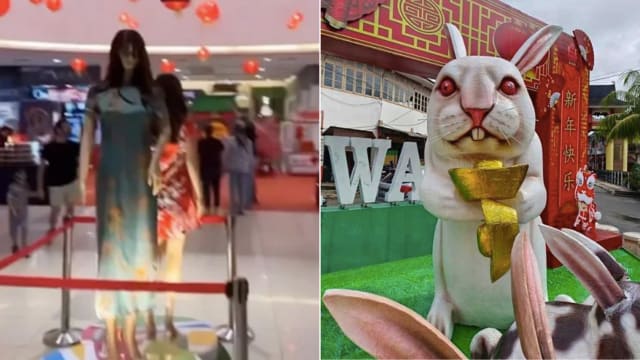 模特长发遮脸兔子凶神恶煞 马印新春装饰挨轰“吓人”