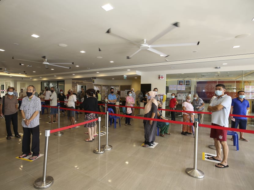 Voters at Teck Ghee Community Club polling centre on July 10, 2020.