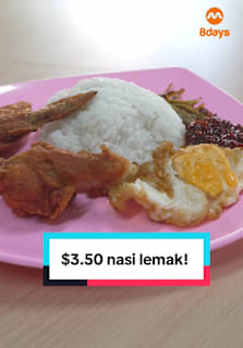New but popular Toa Payoh stall Mami Nasi Lemak sells their star dish at only $3.50 a plate, with your choice of chicken or fish! Stallowner Sophia even lets elderlies in need pay whatever they can, to make sure they get a hot meal. #8dayseathawker #nasilemak #sgtiktok #sgfyp