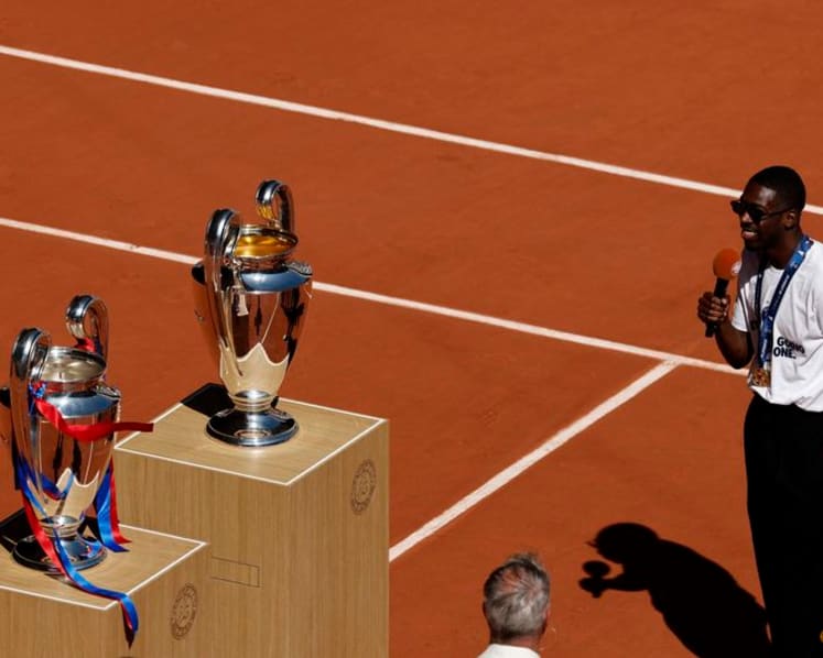 PSG players celebrate Champions League back-to-back titles with French Open crowd