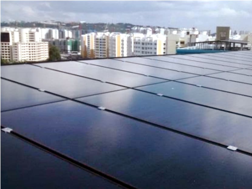 A solar photovoltaic panel being tested at a HDB block in Choa Chu Kang. Photo: HDB and EDB