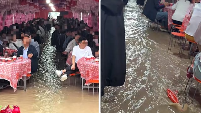 陕西婚宴宾客积水中吃席 网民：这才是正宗流水席