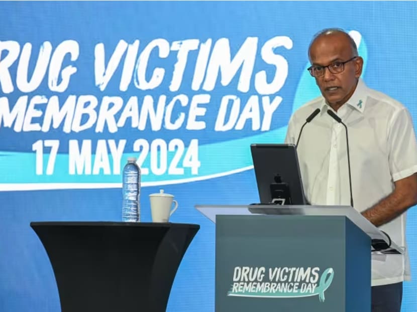Minister for Home Affairs and Law K Shanmugam at the Drug Victims Remembrance Day event at Ngee Ann City Civic Plaza on May 17, 2024. Minister for Home Affairs and Law K Shanmugam at the Drug Victims Remembrance Day event at Ngee Ann City Civic Plaza on May 17, 2024.