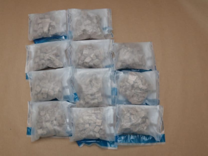 Controlled drugs including heroin were seized in the vicinity of Tampines Street 22 in a CNB operation conducted on April 26, 2023. Controlled drugs including heroin were seized in the vicinity of Tampines Street 22 in a CNB operation conducted on April 26, 2023.