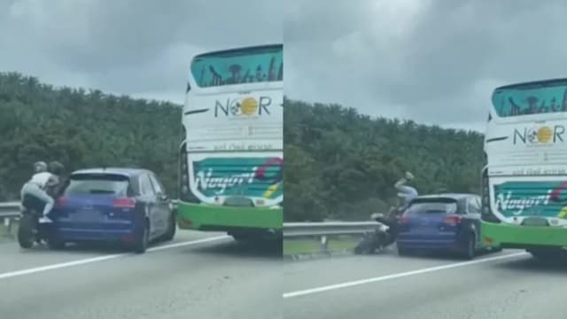 狮城车南北大道上突换车道 摩托车追尾骑士乘客抛飞