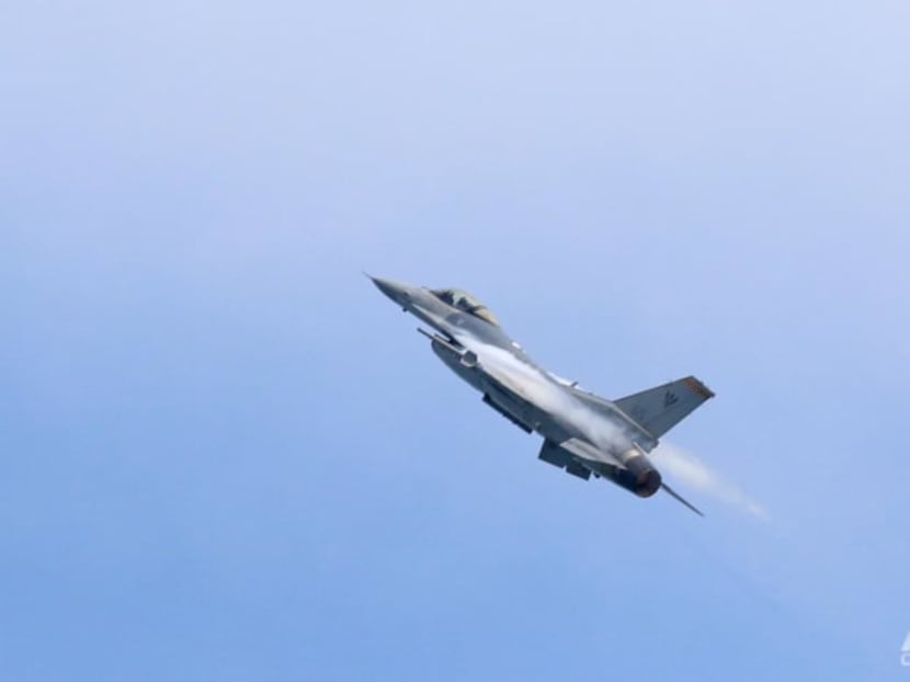 A Republic of Singapore Air Force F-16C executes an aerial manoeuvre at the Singapore Airshow 2022. A Republic of Singapore Air Force F-16C executes an aerial manoeuvre at the Singapore Airshow 2022.