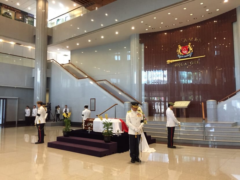 The late Mr Lee Kuan Yew lies in state at the Parliament House. Photo: Mugilan Rajasegaran
