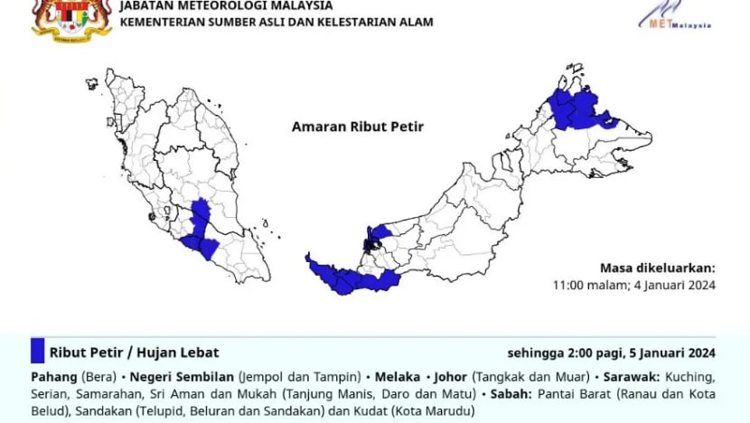 Hujan lebat berterusan diramal landa Johor, Pahang sehingga Ahad