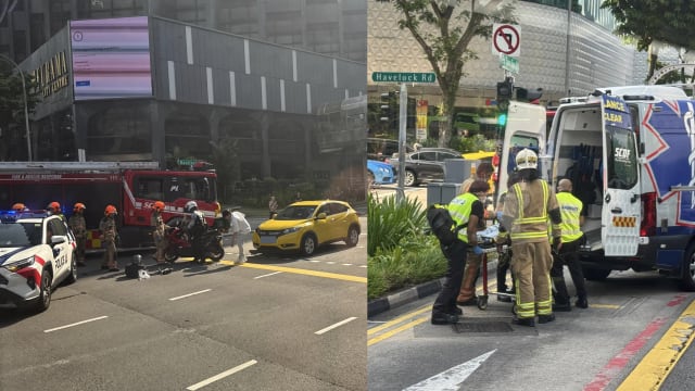 合乐路送货摩托车疑似遭轿车追尾 送餐员送院治疗