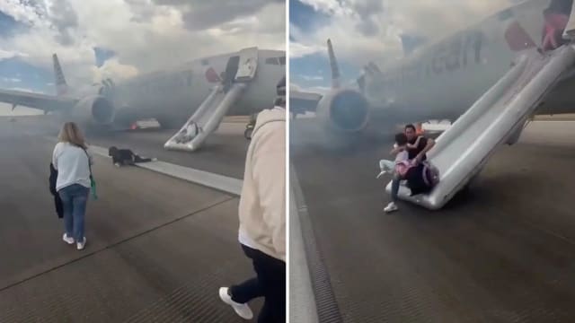 美国航空客机起飞时突然起火 所有乘客安全撤离