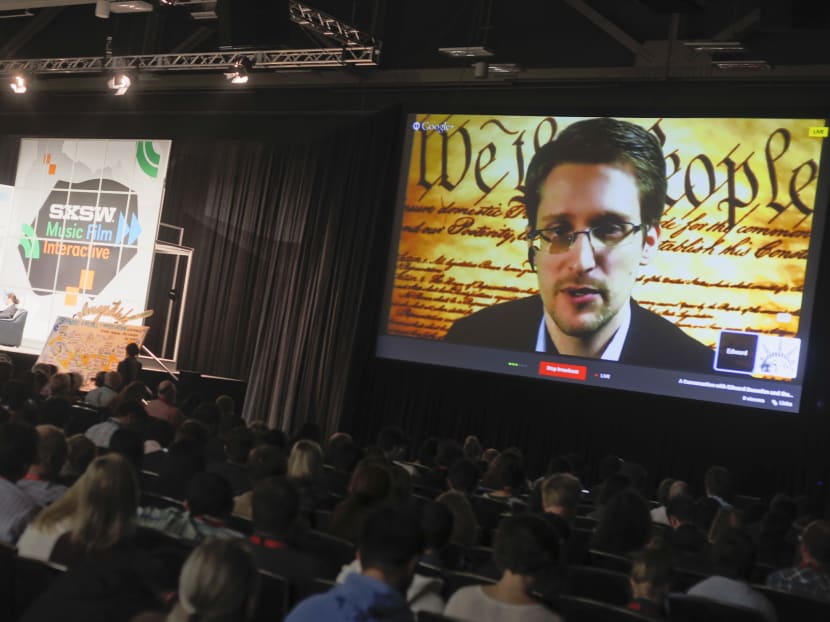 Edward Snowden talks during a simulcast conversation during the SXSW Interactive Festival on Monday, March 10, 2014, in Austin, Texas. Photo: AP