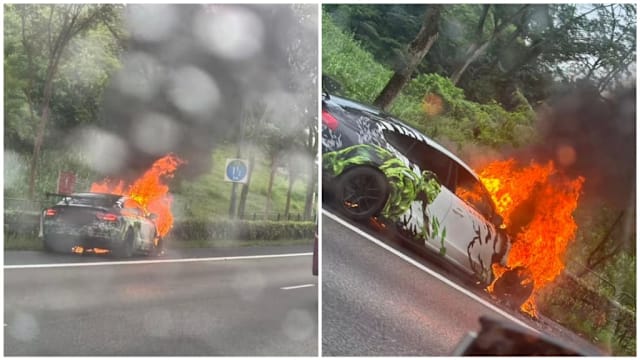 实里达快速公路 轿车在路旁狂烧