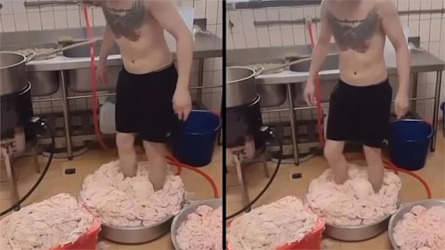 员工脚踩鸡皮称“去角质” 台炸鸡店：食材已报废