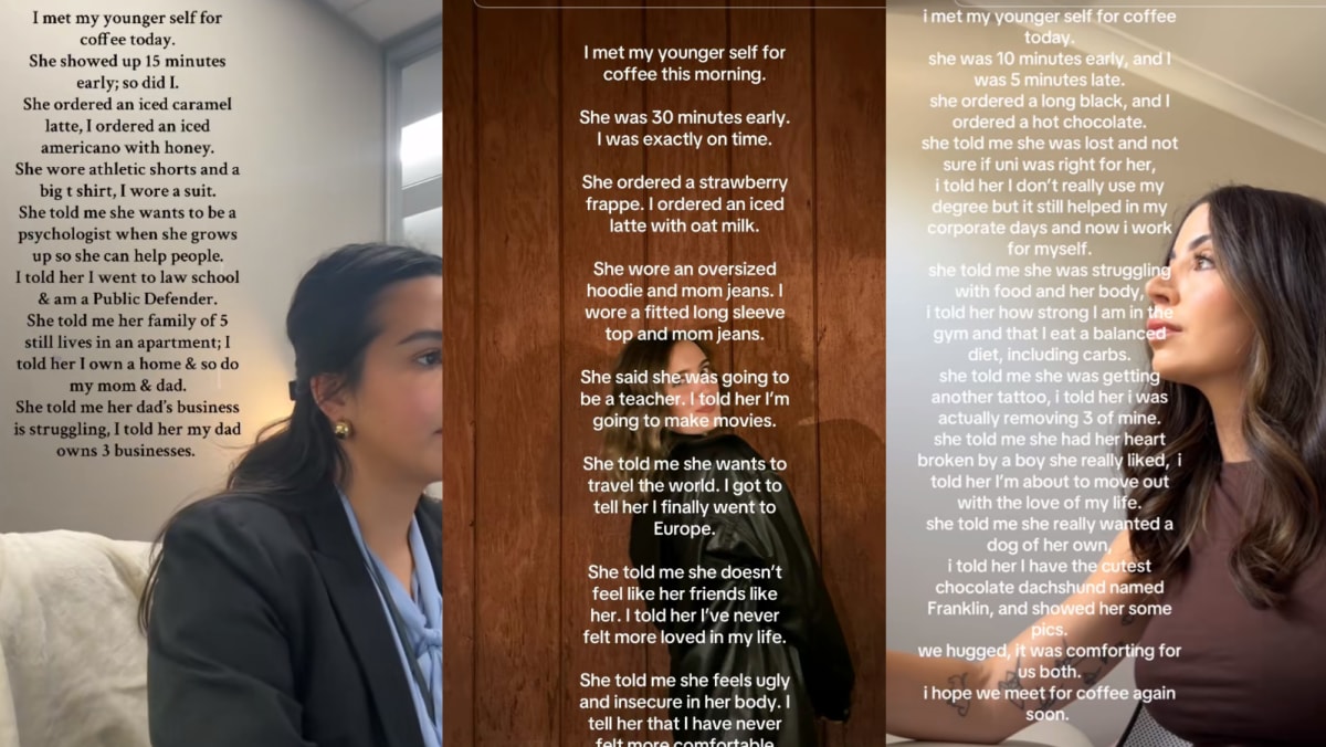 'I met my younger self for coffee' Is the viral trend just a cover for