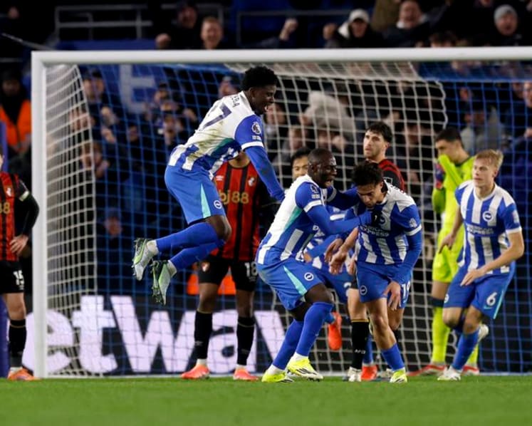 Kostoulas overhead kick saves Brighton against Bournemouth