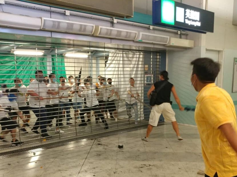 An angry mob desperate to enter the MTR station to unleash their fury on protesters returning from Sunday night’s extradition bill march.