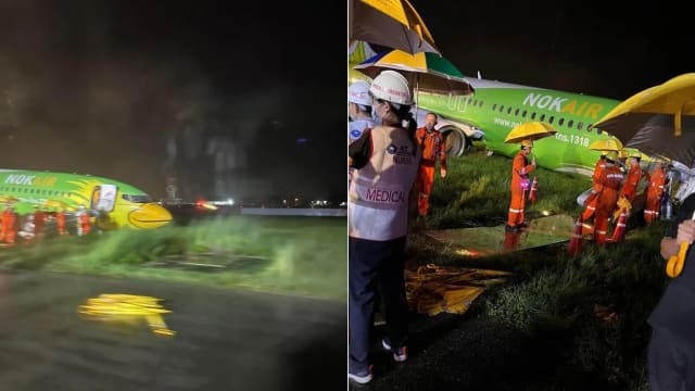 泰皇雀客机雨中降陆 滑出跑道撞草坪 
