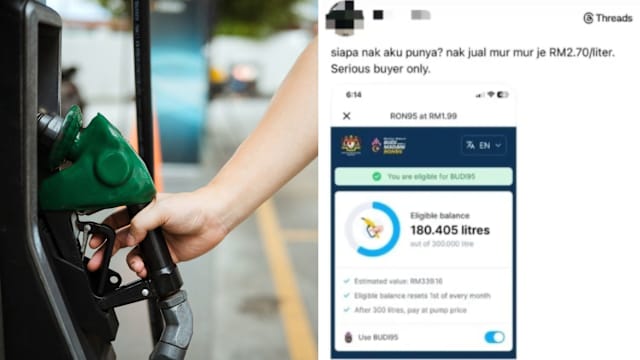 每公升2.70令吉 男子网上转售RON95汽油补贴配额惹议