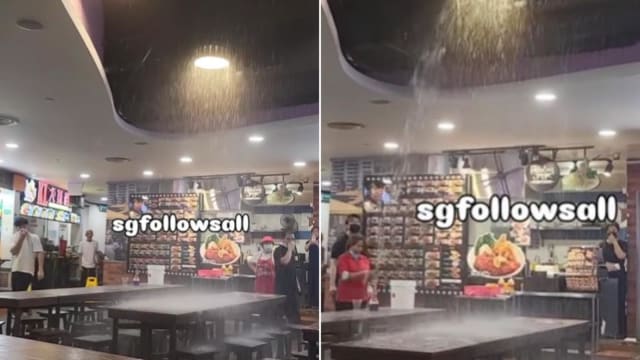 宏茂桥坊水管爆裂 食阁出现“室内瀑布”