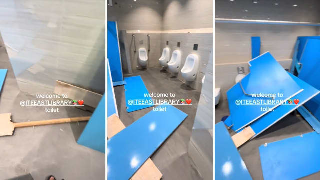 装修中厕所围板被损坏 工教东院：正进行调查