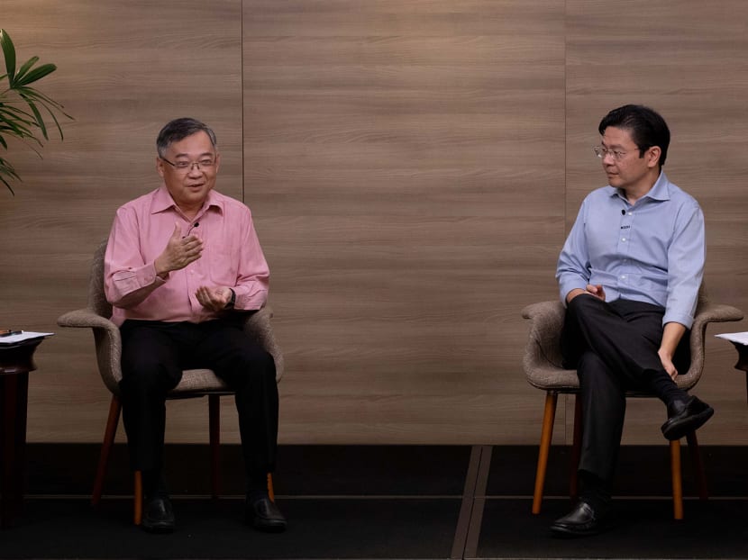 Health Minister Gan Kim Yong (left) and Education Minister Lawrence Wong (right) being interviewed by the media at the National Press Centre on Jan 19, 2021. Health Minister Gan Kim Yong (left) and Education Minister Lawrence Wong (right) being interviewed by the media at the National Press Centre on Jan 19, 2021.