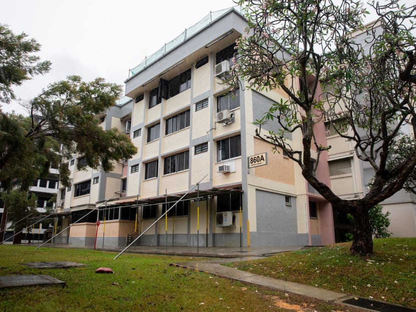 A view of Block 860A Tampines Avenue 5, on April 12, 2024. A view of Block 860A Tampines Avenue 5, on April 12, 2024.