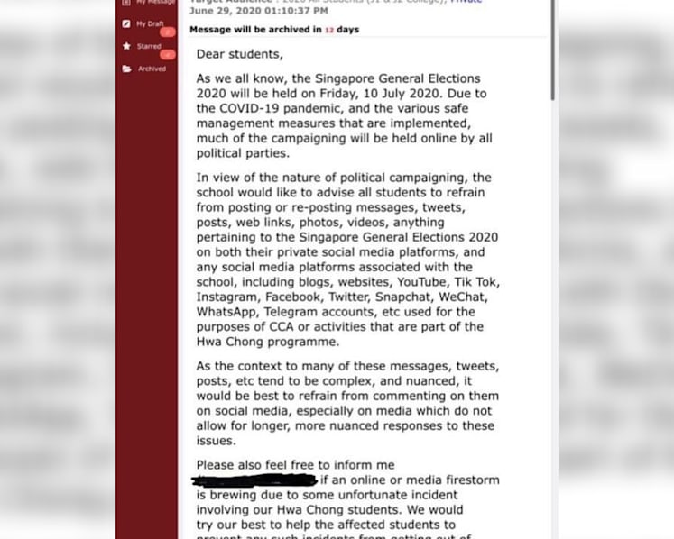 Social media not a suitable platform for students to discuss national issues, says Hwa Chong Institution on GE advisory
