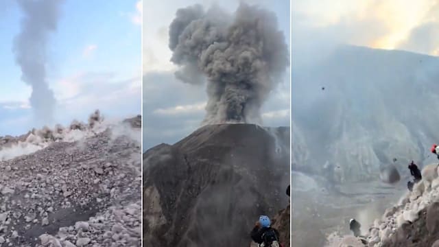 游客为拍视频无视禁令爬火山 突遇喷发险象环生