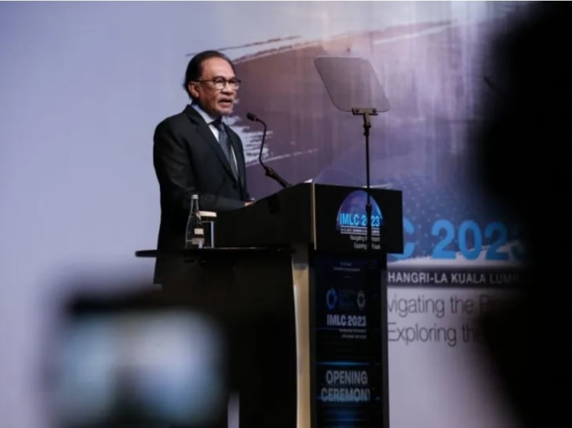 Malaysian Prime Minister Anwar Ibrahim delivers a speech at the International Malaysia Law Conference 2023 in Kuala Lumpur on July 10, 2023. Malaysian Prime Minister Anwar Ibrahim delivers a speech at the International Malaysia Law Conference 2023 in Kuala Lumpur on July 10, 2023.