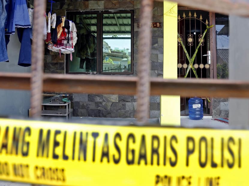 The home of terror suspect Trio Syafrido, cordoned off with police tape, in Tiban, Batam. Syafrido is suspected of being involved in a plot to attack Marina Bay. Photo: Raj Nadarajan