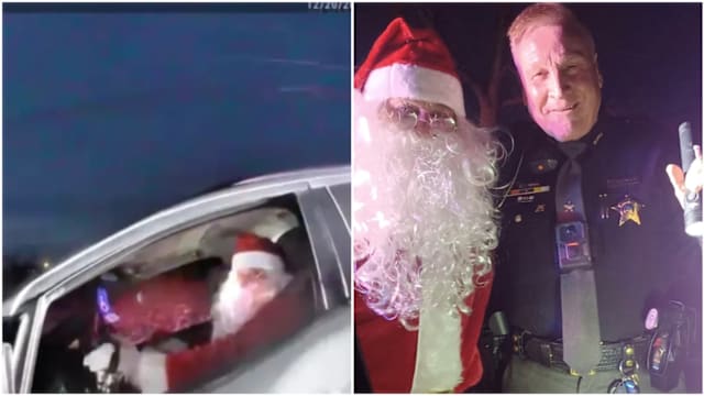 扮圣诞老人给女儿惊喜 美国老夫妻超速被警方拦截
