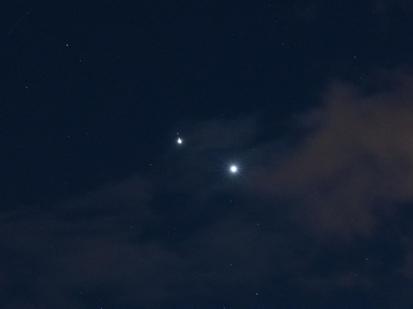 Planets Jupiter and Venus in conjunction are seen after sunset above L’Aquila, Italy, on march 1st, 2023