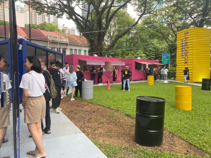 Some of the pop-ups set up by young entrepreneurs at the Sandbox Somerset event on Nov 25, 2022.