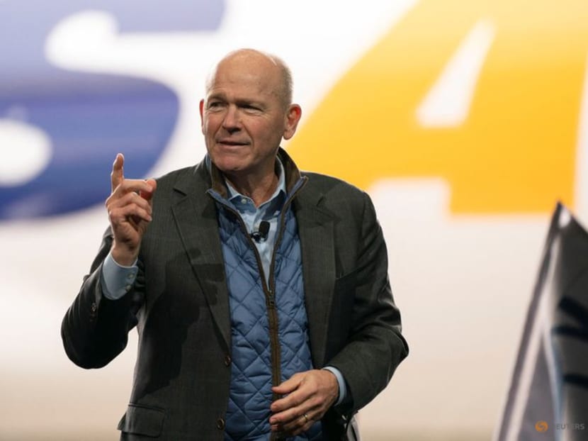 Dave Calhoun, CEO of Boeing, speaks on stage during the delivery of the final 747 jet at their plant in Everett, Washington, US on Jan 31, 2023.