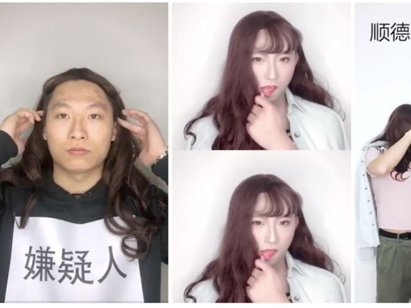 A police man dressed as a woman in a scam awareness video has gained popularity in China.