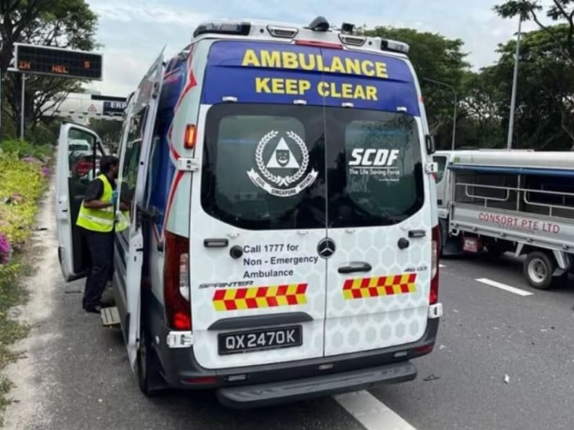 Ambulance at the scene of an accident along the East Coast Parkway expressway on Nov 8, 2023.