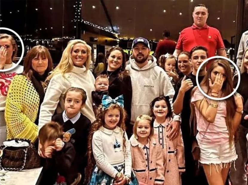 Paris Fury's family posing for a photo as her eldest daughter Venezuela (left) and niece Valentino (right) cover their faces with their hands. Paris Fury's family posing for a photo as her eldest daughter Venezuela (left) and niece Valentino (right) cover their faces with their hands.