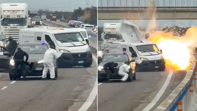 情节如电影！意大利劫匪扮警炸运钞车 与警交火后逃逸