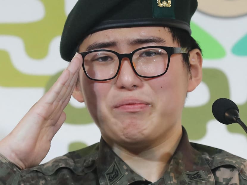 This photo taken in January 2020 shows late transgender South Korean soldier Byun Hee-soo at a press conference in Seoul.