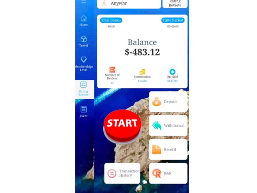 A screenshot of a fake job website where victims were instructed to sign up for accounts and told to top-up their accounts with money to proceed with the job. 