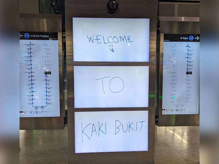 #trending: Art installation at Kaki Bukit MRT Station sporting scribbled welcome sign draws love-hate reviews from netizens