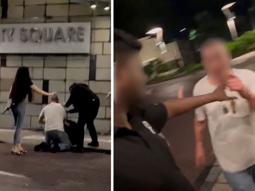 Screengrabs from video recordings of an alleged assault at City Square Residences on May 7, 2023. Screengrabs from video recordings of an alleged assault at City Square Residences on May 7, 2023.
