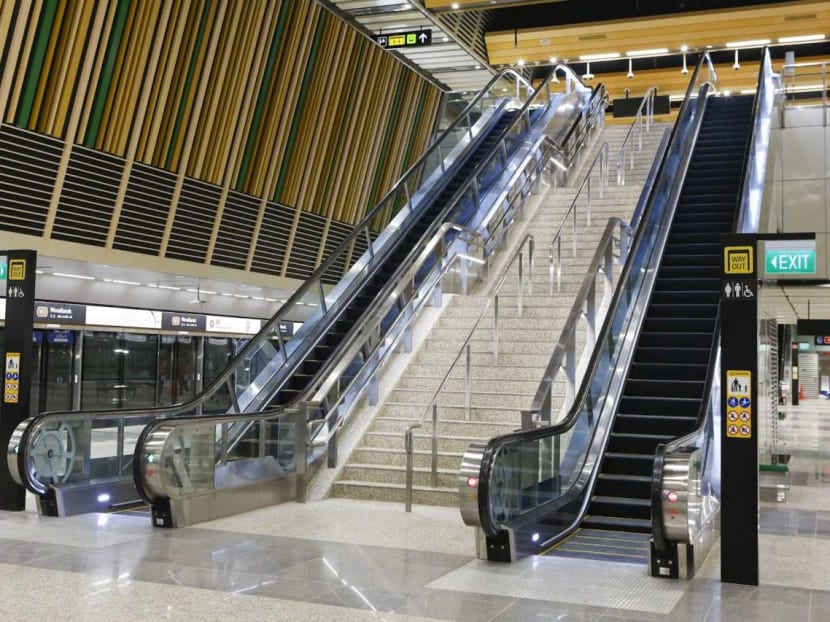 The new Woodlands station on the Thomson-East Coast Line features earthy tones in the platform area. The new Woodlands station on the Thomson-East Coast Line features earthy tones in the platform area.
