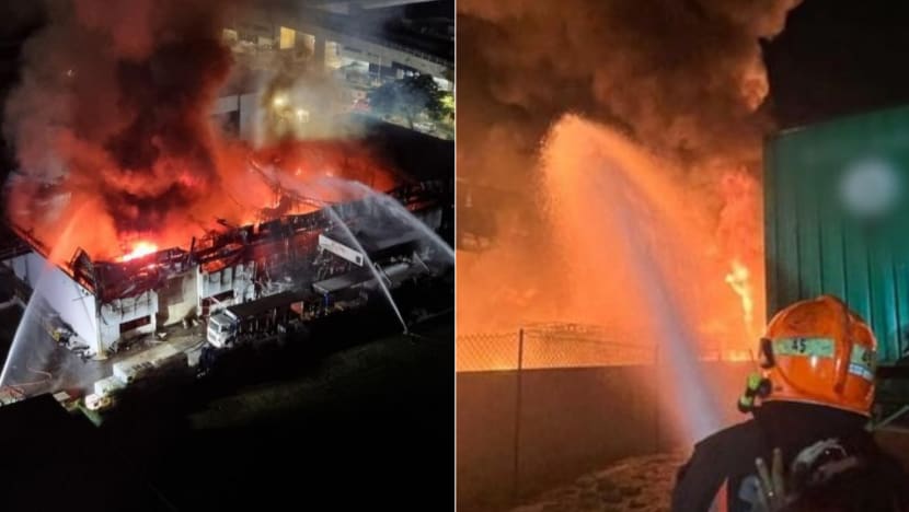Fire engulfs Tuas factory storing chemicals, disrupting MRT services in the area