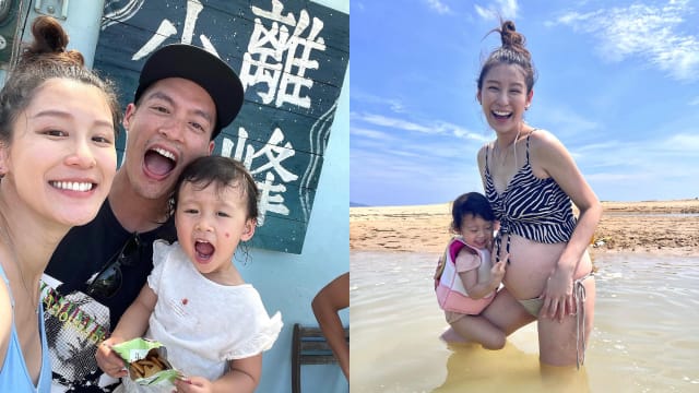 许孟哲辣妻挺37周大肚玩水　网民直呼：这身材不科学！