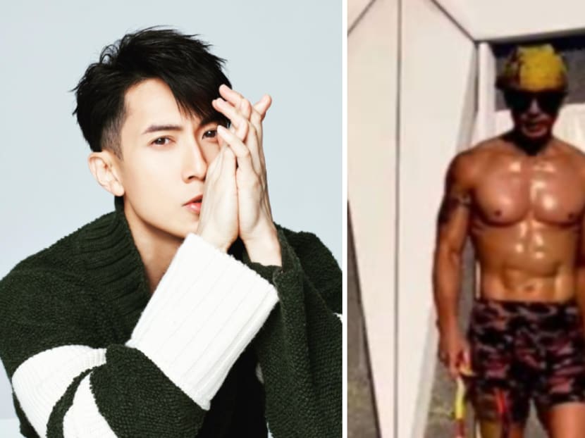 Hot daddy alert! Wu Chun, 43, shows off his bulging muscles while learning how to play tennis