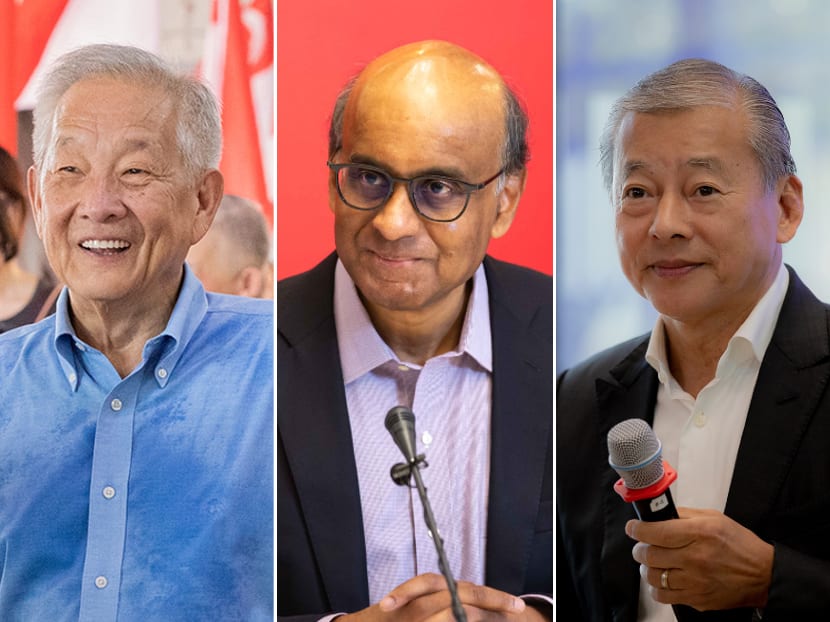 (From left) Presidential hopefuls Ng Kok Song, Tharman Shanmugaratnam and George Goh.