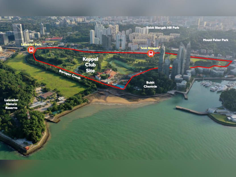 An aerial view of Keppel Club's site, with the development boundary marked out in red. An aerial view of Keppel Club's site, with the development boundary marked out in red.